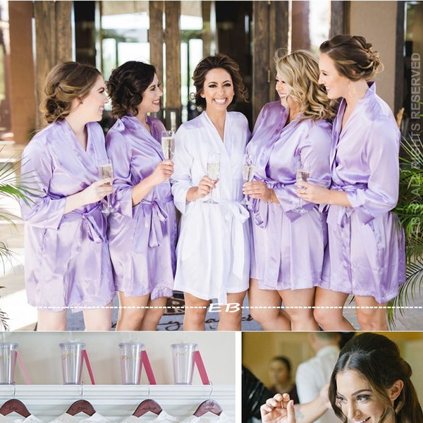 lavender Bridesmaid robe, getting ready robe, solid silky satin robe, plus and kid sizes, mother of the bride, bachelorette party favor