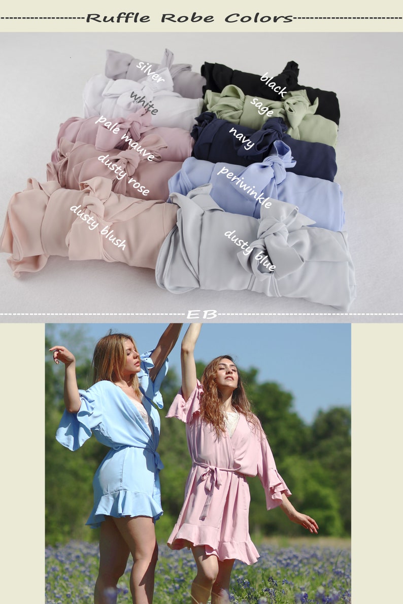 Dusty Blue Ruffle Crepe Robe, Robe for Bridesmaid, Bridal Party Robes ...