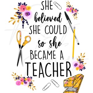Teacher - Floral - School supplies - Sublimation print/PNG/JPG