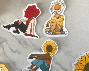 Flower Girls Stickers | Waterproof Stickers for Laptop Phone Water Bottle | Cute Aesthetic Artsy