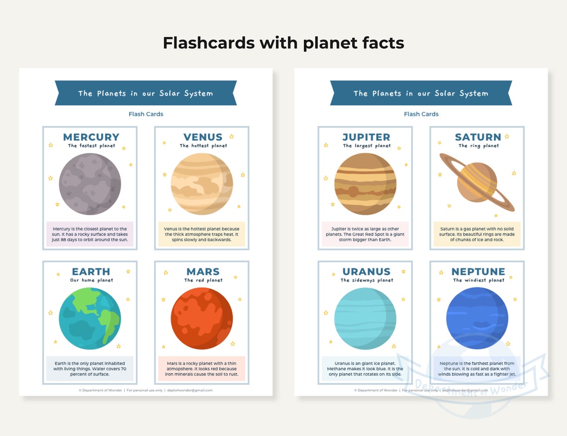 Planets Printable Bundle Solar System Flash Cards | Etsy