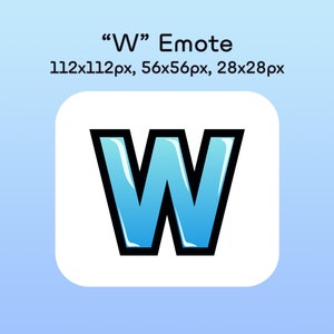 Puede incluir: Un emoticono "W" azul y blanco con un contorno negro. La letra está estilizada con un efecto brillante en 3D.
