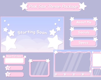 Twitch Stream Package - PINK STAR - Streamer Graphics - Twitch - Streamer - Streaming Assets - Star - Aesthetic - Overlay - Screen - Panels