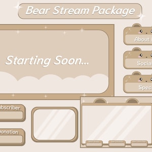 Twitch Stream Package - Cozy Bear - Streamer Graphics - Twitch - Streamer - Streaming Assets - Bear - Aesthetic - Overlay - Screen - Panels