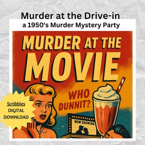 Murder at the Drive In a 1950s Murder Mystery Game | Printable Party Kit | 10 Players | Host Guide, Clues, Invitations - Digital Download