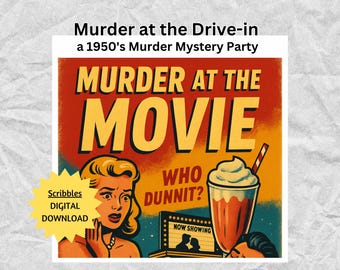 Murder at the Movie: A 1950s Murder Mystery Game | Printable Party Kit | 10 Players | Host Guide, Clues, Invitations - Digital Download