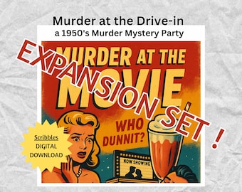 Murder at the Movie: un juego de misterio y asesinato de los años 50 - SET DE EXPANSIÓN / 10 jugadores / Guía del anfitrión, pistas, invitaciones - Descarga digital