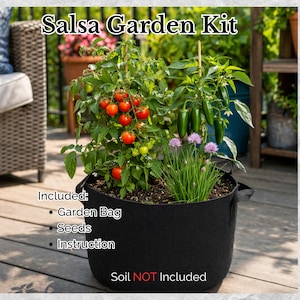 Salsa Garden Kit – Grow Your Own Tomatoes & Jalapeños - Patio Garden Bag – Beginner Friendly – Choose Cilantro, Chives or Green Onion