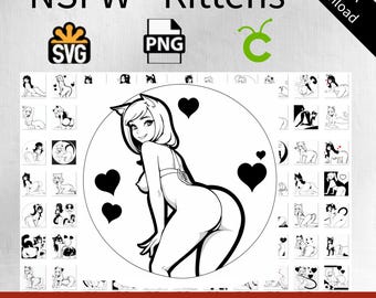 NSFW - Más de 90 archivos de gatitos juguetones para láser, Cricut, SVG, PNG, blanco y negro, archivos transparentes con diseños de gatitos NSFW Descarga digital