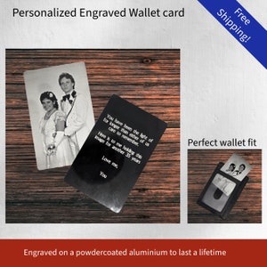 Inserto de billetera con imagen grabada - Agregar grabado posterior también - Excelente idea de regalo para él/ella Tarjeta de nota de amor con foto grabada con láser ENVÍO GRATIS