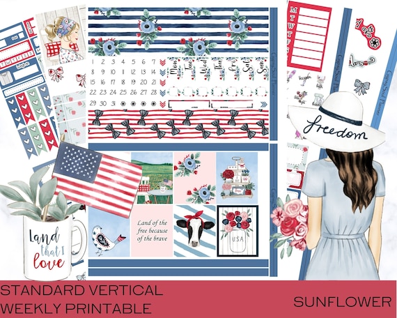 PATRIOTIC Standard Vertical Printable Planner Stickers / - Etsy