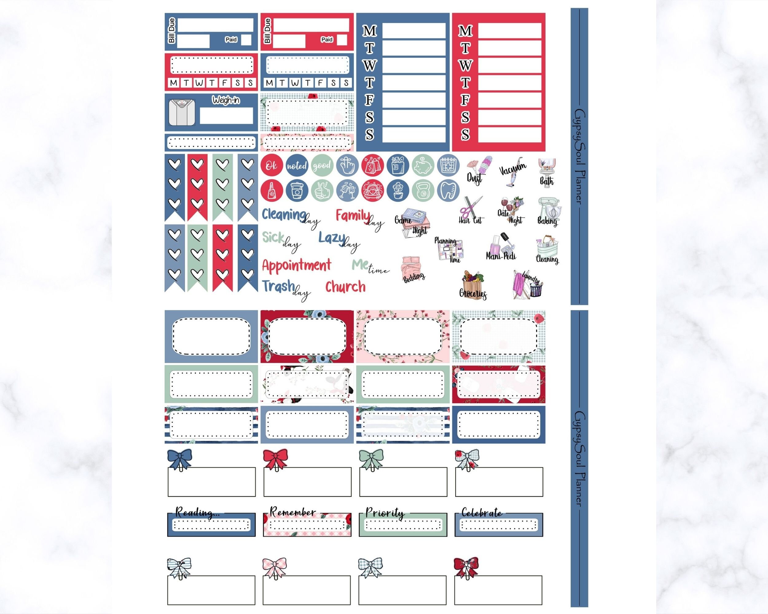 PATRIOTIC Standard Vertical Printable Planner Stickers / - Etsy
