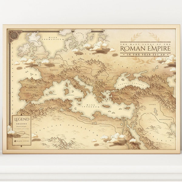 Ancient Rome Map - Vintage Parchment style Roman Empire Map, Ancient Rome Poster, Roman Art, Map of the Roman Empire in 117 AD, JPEG / JPG