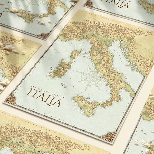 Italy Map - Fantasy Style Map of Italia - Map of Italy Wall Art, Italy Poster - Rome, Venice, Naples, Milan - Geography Art, Travel Gift JPG