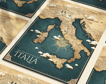 Italy Map - Dark Fantasy Style Map of Italia - Map of Italy Poster, Italy Art - Sicily, Sardinia, Florence - Downloadable Geography Poster