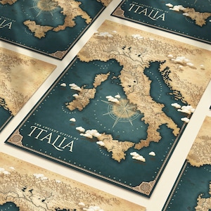 Mappa Italia - Mappa In Stile Dark Fantasy dell'Italia - Mappa dell'Italia Poster, Italia Arte - Sicilia, Sardegna, Firenze - Poster Geografico Scaricabile