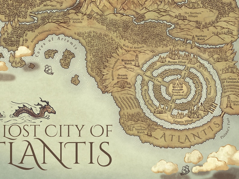 Atlantis Map Print Digital Download Atlantis Art Square - Etsy