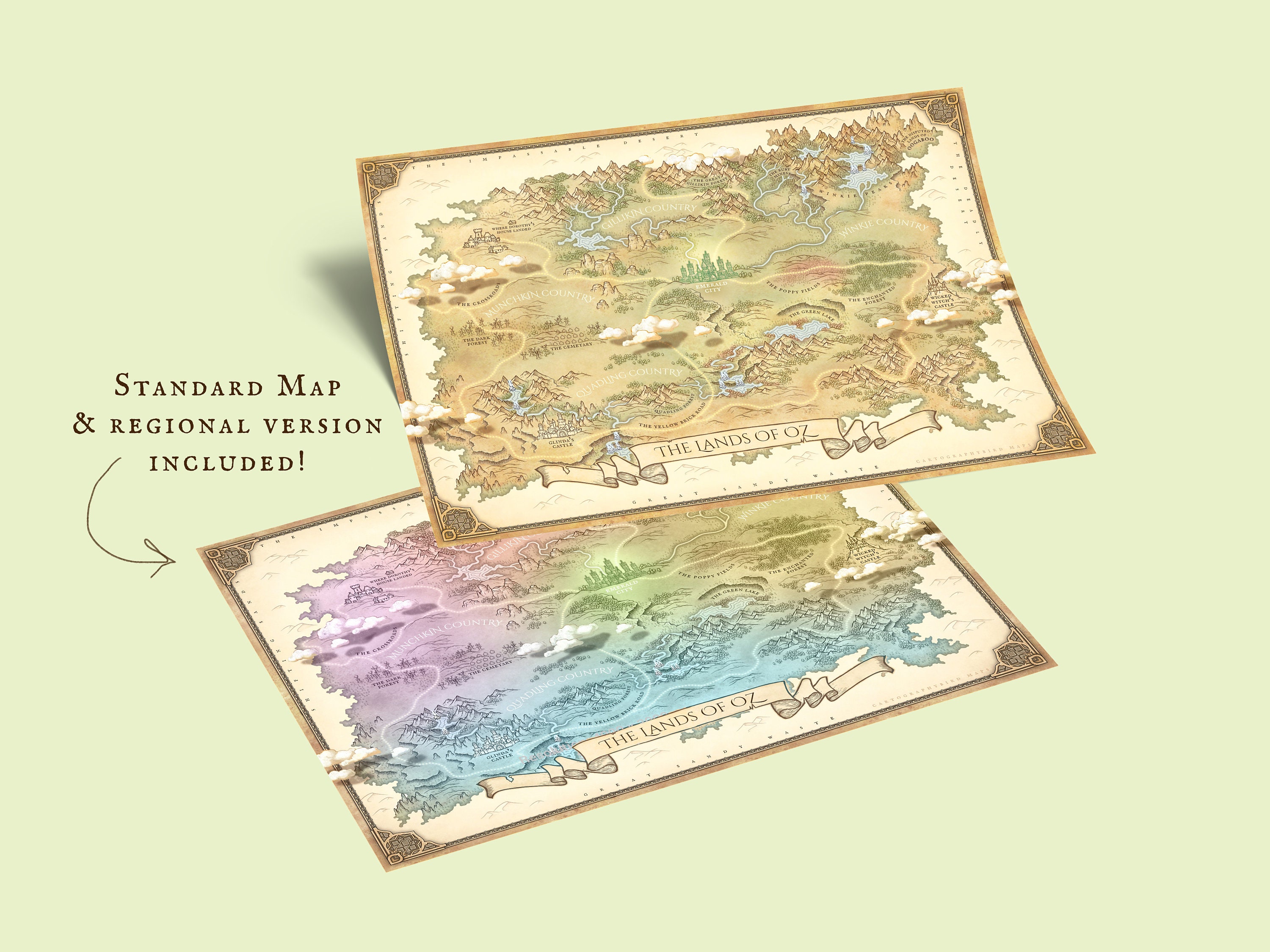 Lands of Oz Map From Dorothy and the Wizard of Oz Wicked the Etsy