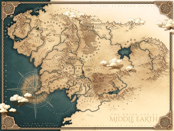 Map Of Middle Earth Third Age Mittelerde Karte Tolkien Dark Fantasy Lord Of The Rings - Etsy.de