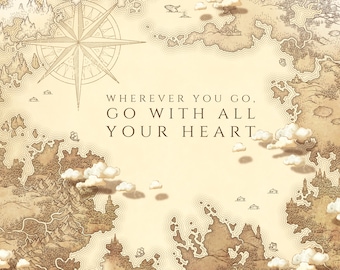 Wherever You Go Travel Quote - Go With All Your Heart - Antique Parchment Style Inspirational Quote Poster, Adventure, Instant JPG download