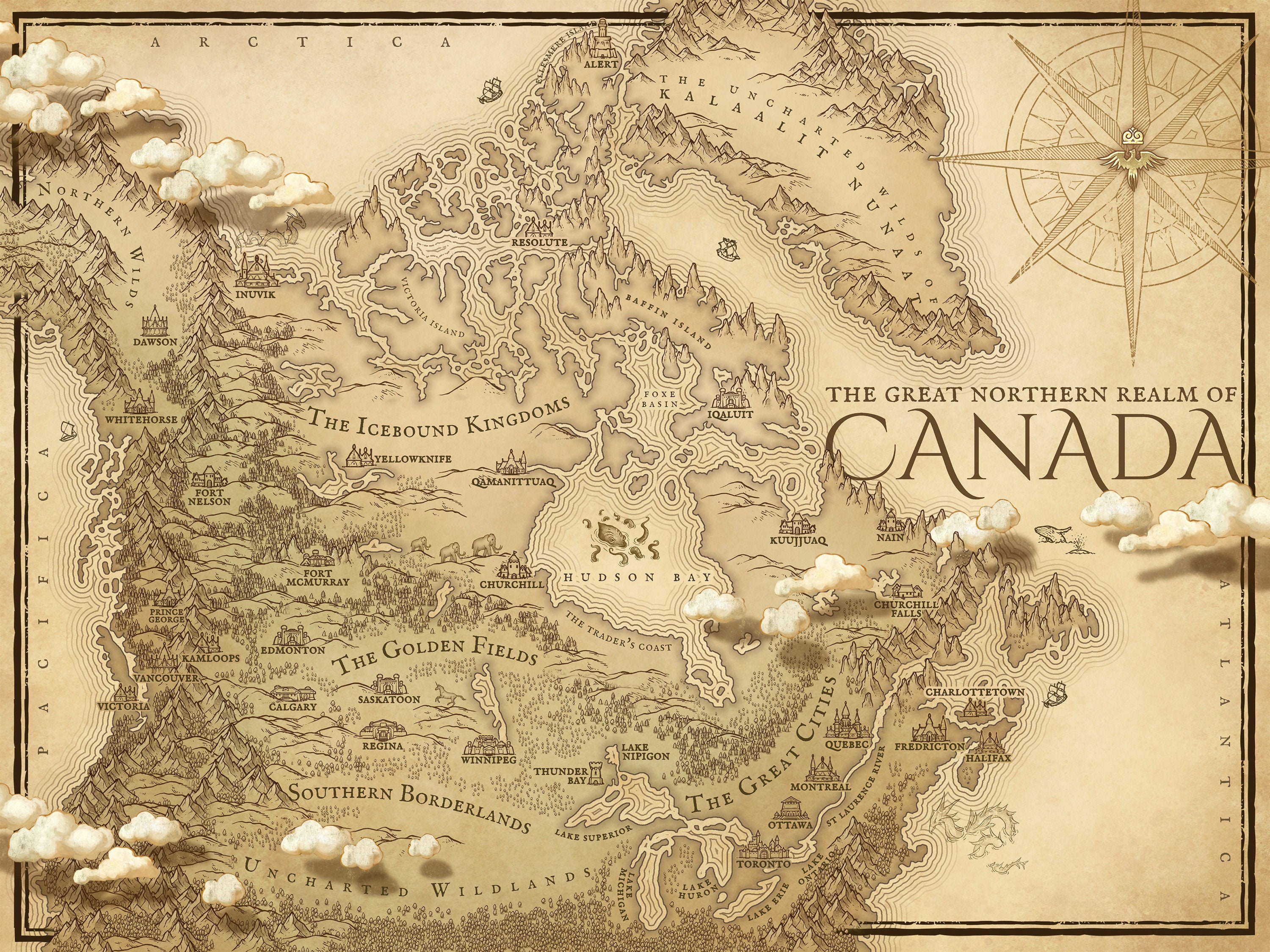 Parchment Map of Canada Vintage Fantasy styled Map of Canada Etsy
