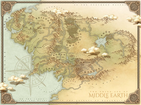 Detailed Map Of Middle Earth Middle Earth Map Tolkien Lord Of The Rings Endor In The - Etsy Singapore