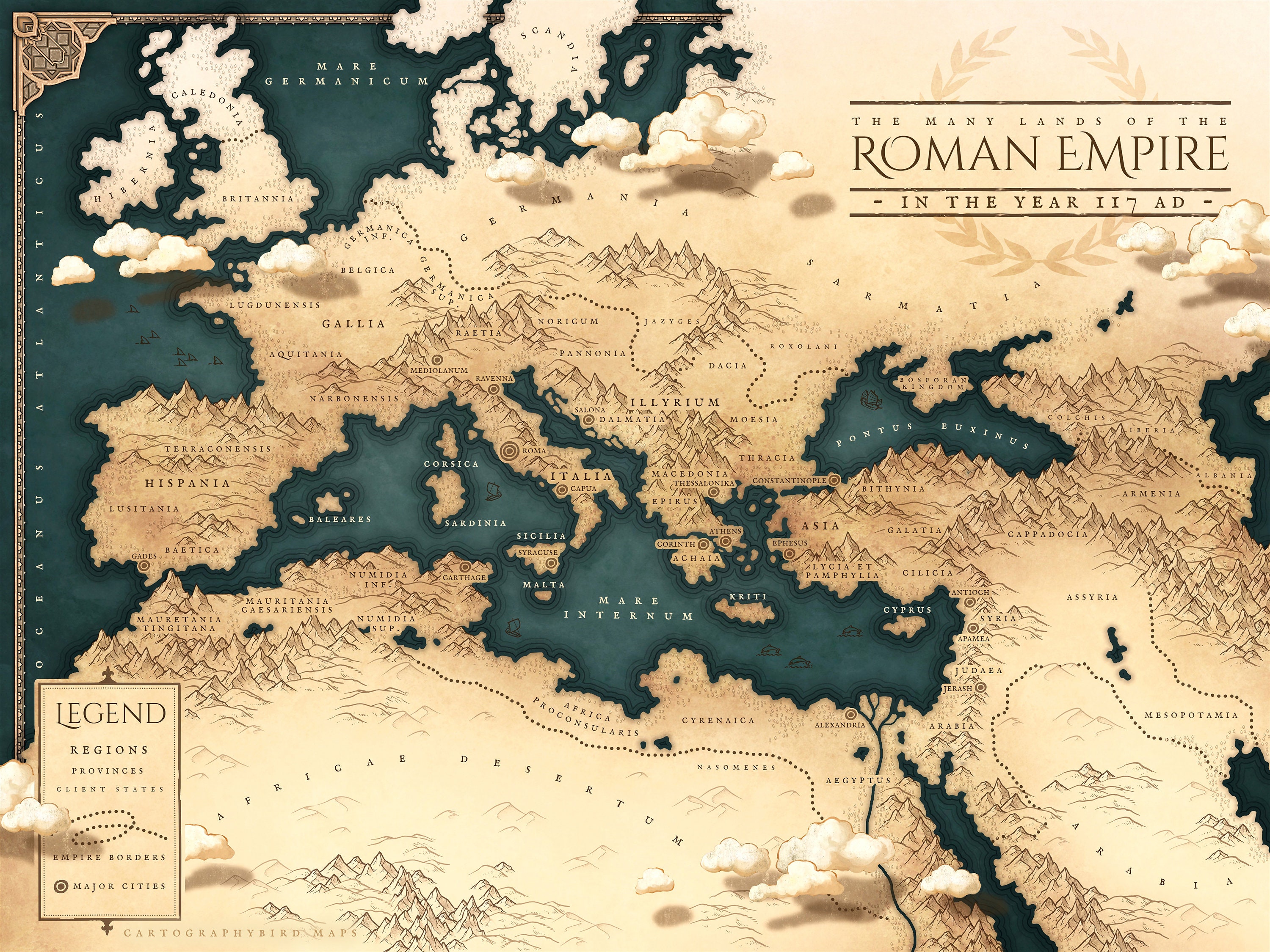 Ancient Rome Map Dark Fantasy Style Roman Empire Map - Etsy