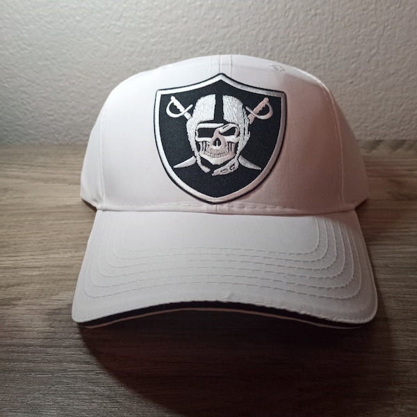 WHITE MOISTURE WICKING Skull Hat Raiders Oakland Las Vegas Cooling Fabric Golf Casual New