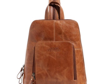 tan leather rucksack womens
