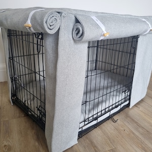 Dog crate cover - made-to-measure - light grey herringbone wool effect