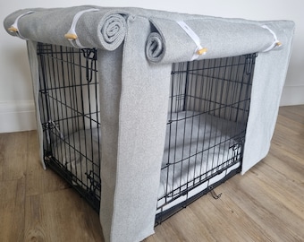 Dog crate cover - made-to-measure - light grey herringbone wool effect