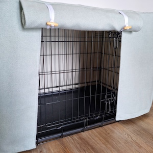 Dog crate cover - made-to-measure - duckegg herringbone wool effect