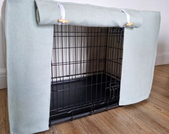 Dog crate cover - made-to-measure - duckegg herringbone wool effect