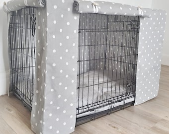 Dog crate cover -Made-to-measure - grey spot - 100% cotton - custom-made fabric crate topper