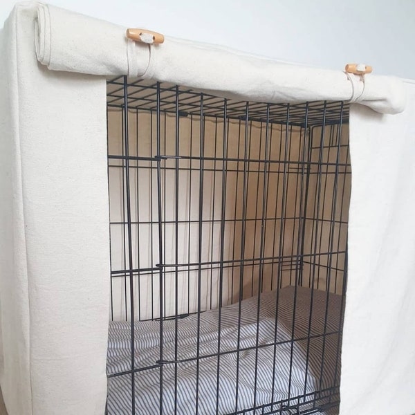 Made-to-measure dog crate cover - natural unbleached ivory canvas