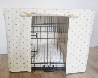 Dog crate cover -Made-to-measure - cream/white/ivory multicoloured spot