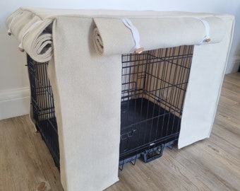 Dog crate cover - made-to-measure - cream herringbone wool effect