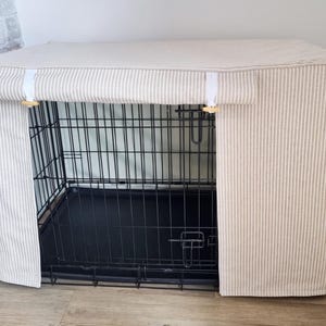 Dog crate cover - dog crate topper - crate cover - made to measure - white stripes neutral linen look design