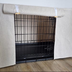 Dog crate cover - dog crate topper - crate cover - made to measure - white stripes neutral linen look design