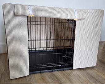 Dog crate cover - dog crate topper - crate cover - made to measure - white stripes neutral linen look design