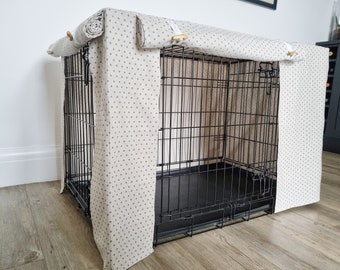 Dog crate cover - made-to-measure - grey dots with neutral linen look background