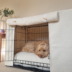 Boucle dog crate cover - made-to-measure - off-white/ivory
