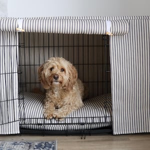 Dog crate cover - dog crate topper - crate cover - made to measure - Navy ticking stripes