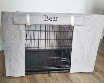Dog crate cover - Light grey - 100% linen made-to-measure