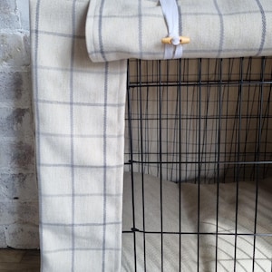 Dog crate cover - made to measure - natural chequered grey and cream wool effect fabric  - dog crate topper - crate cover -