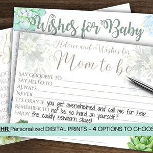 Baby in Bloom, Tema suculento, Suculentas, Suculentas Baby Shower, Tarjetas de deseos para bebés, Bebé personalizado, Imprimibles, Para que mamá sea