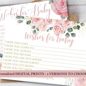 Chá de bebê floral, desejos do bebê, imprimíveis, chá de bebê, menina, cartões de conselhos, personalizado, para a futura mamãe, para álbum de recortes