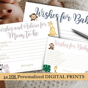 Safari Baby Shower, Jungle Baby Shower, Wild Animal Baby Shower, For Mom to be, Baby Wish Cards, Personalized Baby, Maternity, Baby Shower
