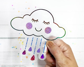 Cloud Suncatcher Sticker For Window, Weather Gift For Her, Rain Cloud Sticker, Rainbow Maker, Prism Window Cling