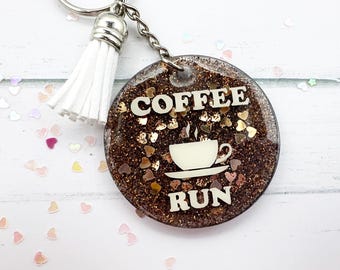 Coffee Keychain, Coffee Gift For Her, Brown Keychain, Glitter Keychain, Barista Gift, Coffee Lovers Keychain
